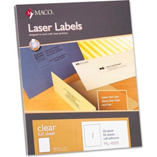 Maco Tag & Label Maco® Matte Clear Laser Labels, 8-1/2 x 11, 50/Box ML4005